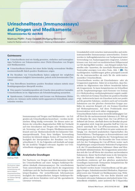 Urinschnelltests (Immunoassays) auf Drogen und Medikamente - Swiss ...