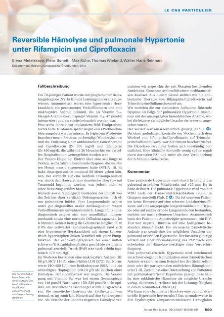 Reversible Hämolyse und pulmonale Hypertonie unter Rifampicin und ...
