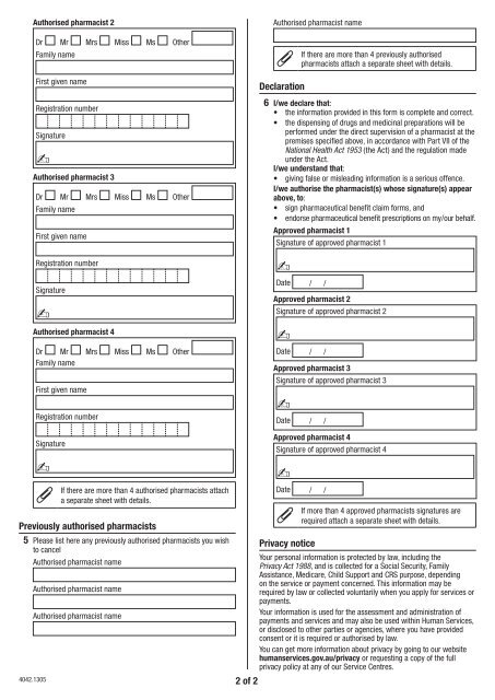 Authority for Authorised Pharmacist(s) to sign ... - Medicare website