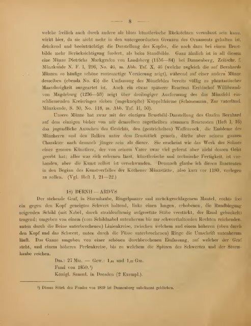 Die Münzen Bernhards Grafen von Anhalt, Herzogs von Sachsen. 2 ...