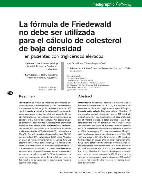 La fórmula de Friedewald no debe ser utilizada ... - edigraphic.com