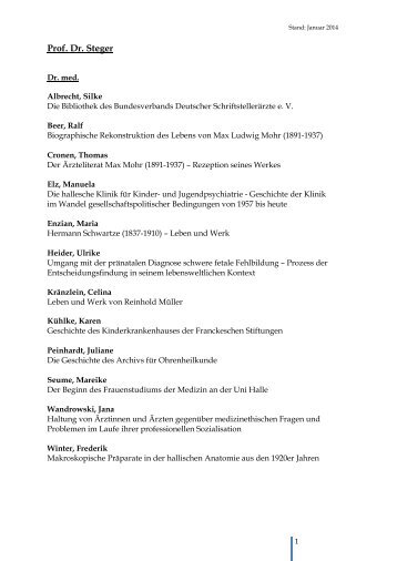 aktuelle Dissertationsprojekte - Medizinische Fakultät der Martin ...