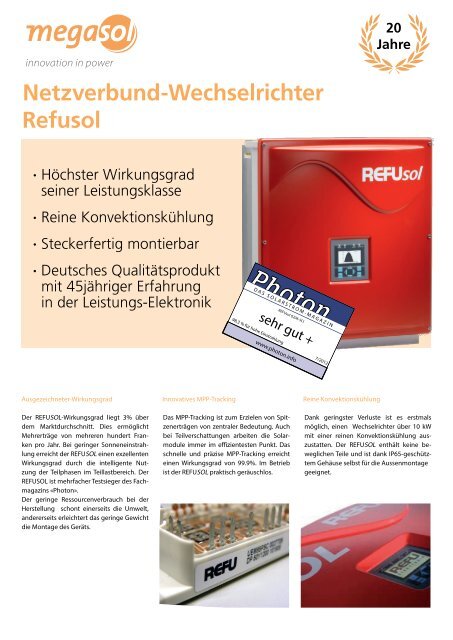 Refusol Netzverbund-Wechselrichter - Megasol