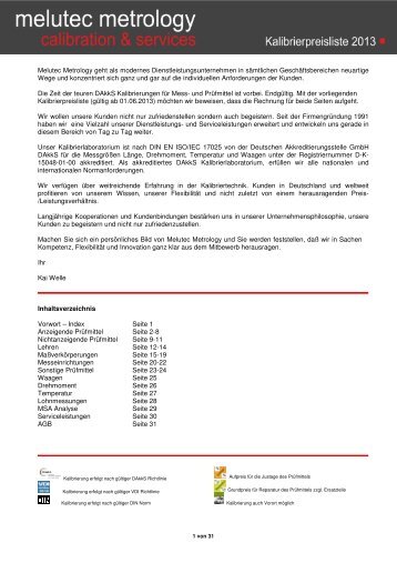 Kalibrierpreisliste - Melutec