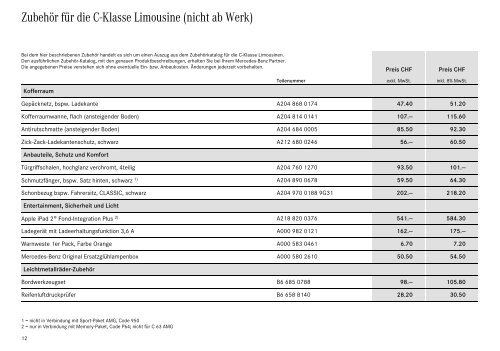 Preisliste Taxi und Mietwagen (PDF) - Mercedes-Benz Schweiz