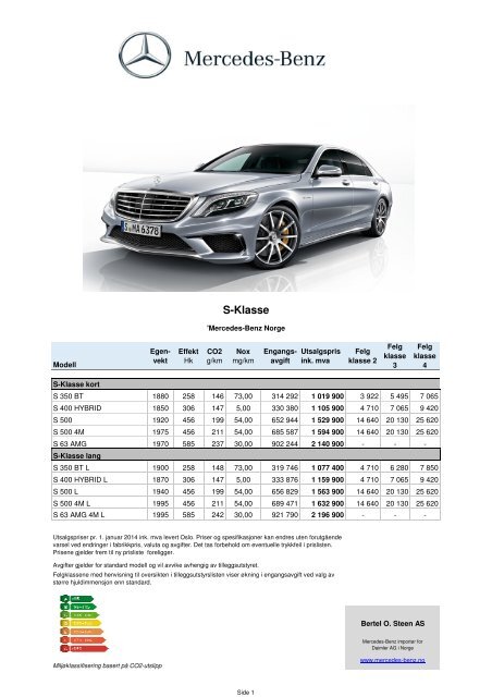 S-Klasse bil- og utstyrsprisliste (pdf) - Mercedes Benz
