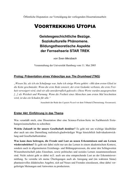 VOORTREKKING UTOPIA - Disputationsrede - Sven Merzbach