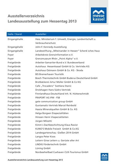 Ausstellerverzeichnis Landesausstellung zum ... - Messe Kassel