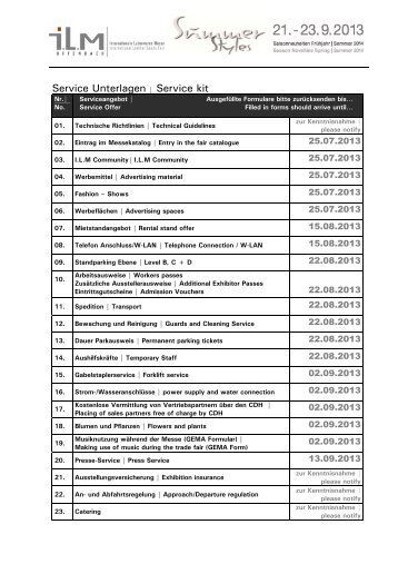 Service Unterlagen | Service kit - Messe Offenbach
