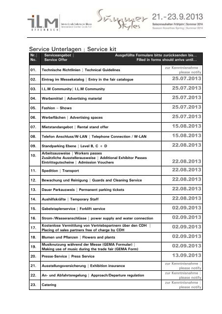 Service Unterlagen | Service kit - Messe Offenbach