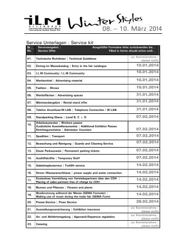 Service Unterlagen - Service kit - Messe Offenbach