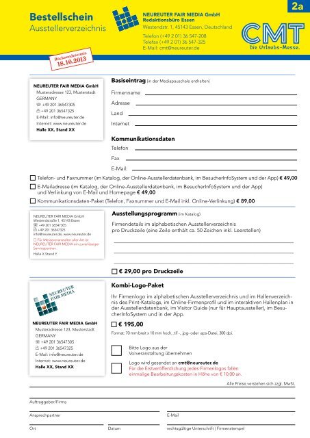 Offizielle Messemedien / Bestellformular - Messe Stuttgart
