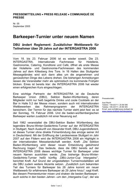 Barkeeper-Turnier unter neuem Namen - Messe Stuttgart