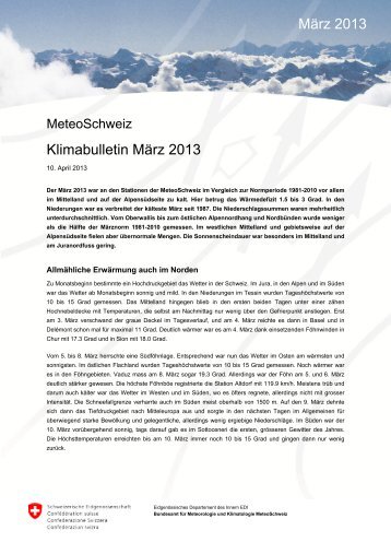 Klimabulletin März 2013 März 2013 - MeteoSchweiz - admin.ch