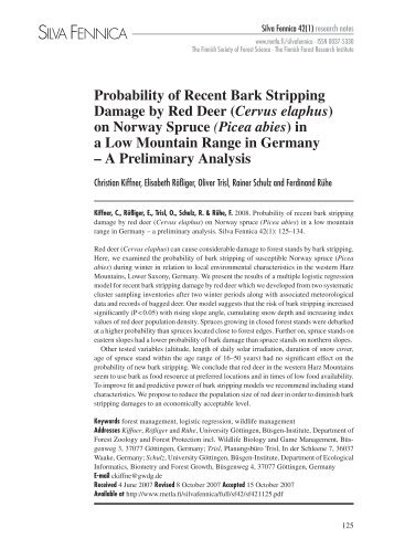 Probability of recent bark stripping damage by red deer (Cervus ...