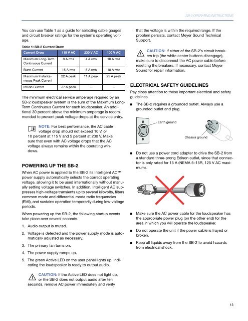 SB-2 Operating Instructions - Meyer Sound