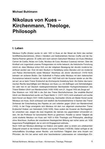 Nikolaus von Kues – Kirchenmann, Theologe, Philosoph