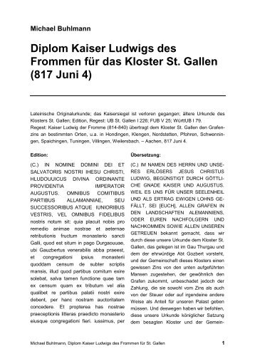 Diplom Kaiser Ludwigs des Frommen für das Kloster St. Gallen (817 ...