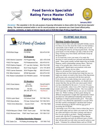 January 2013 FS Force Notes - MilitaryChefs.com