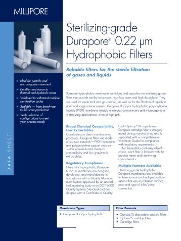 Sterilizing-grade Durapore® 0.22 µm Hydrophobic Filters - Millipore