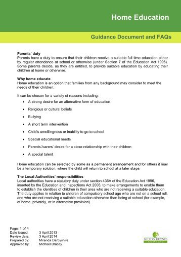 Guidance Document and FAQs Home Education - Milton Keynes ...