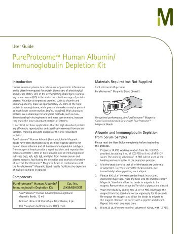 PureProteome™ Human Albumin/ Immunoglobulin ... - Millipore