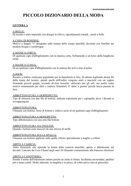 PICCOLO DIZIONARIO DELLA MODA - Distretto Formativo Moda