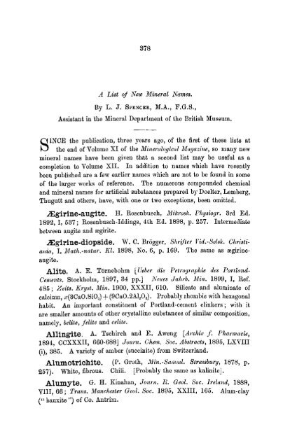 878 A List of New Mineral Names. By L. J. SPENCER, M.A., F.G.S. ...