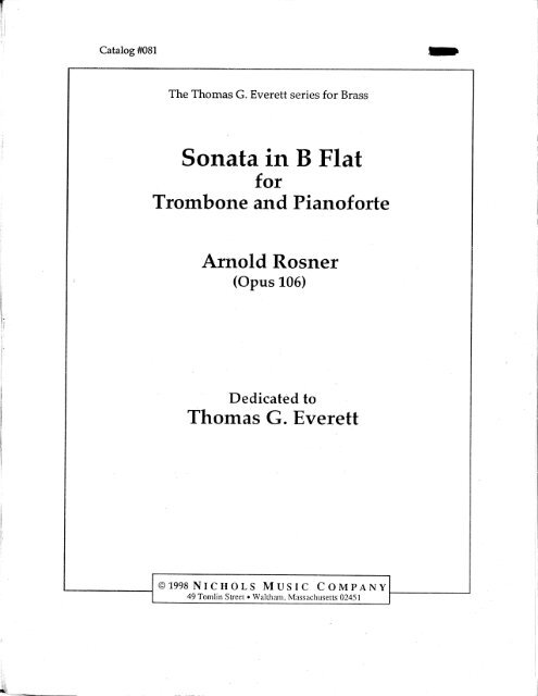Rosner - Sonata for Trombone and Piano, op. 106