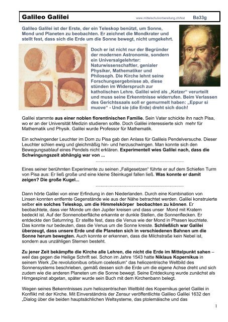 Galileo Galilei - Mittelschulvorbereitung Deutsch
