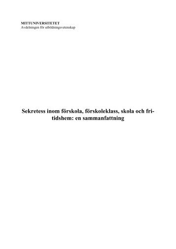 Sekretess inom förskola, förskoleklass, skola och fri - Mittuniversitetet