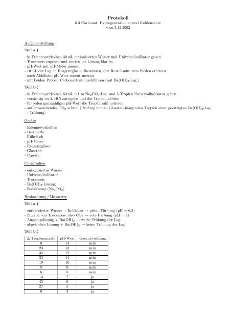 Carbonat, Hydrogencarbonat und Kohlensäure