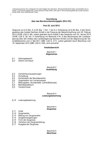 Verordnung über das Berufsvorbereitungsjahr (BVJ-VO). Vom 25 ...