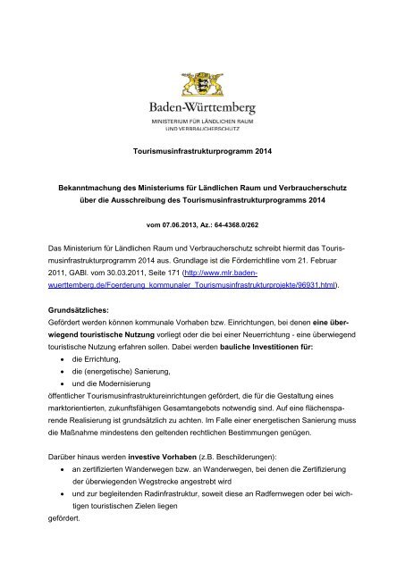 Tourismusinfrastrukturprogramm 2014: Ausschreibung (PDF, 160 KB)