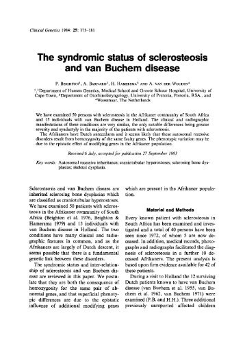 The syndromic status of sclerosteosis and van Buchem ... - Admin