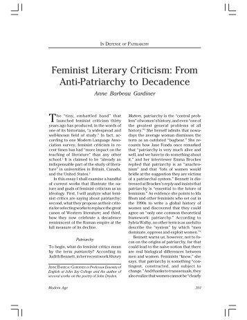 Feminist Literary Criticism: From Anti-Patriarchy to Decadence