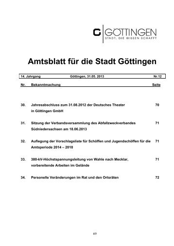 Amtsblatt fÃ¼r die Stadt GÃ¶ttingen