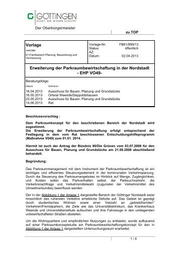 Vorlage Erweiterung der Parkraumbewirtschaftung in der Nordstadt ...