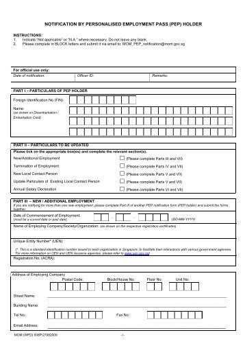 notification by personalised employment pass (pep) holder