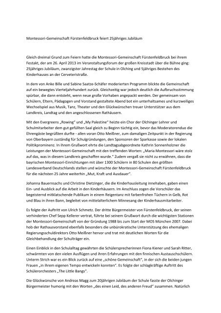 Bericht zum Festakt am 26. April 2013 - Montessori Gemeinschaft ...