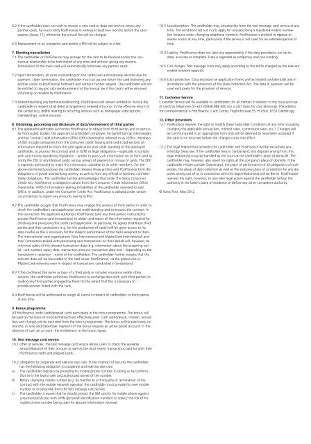 Subscriber Conditions for Postfinance credit cards/prepaid cards