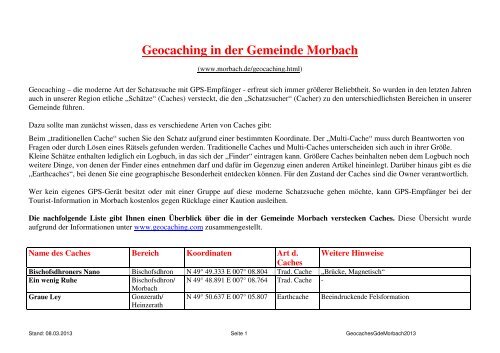 GeocachesGdeMorbach2013 - Gemeinde Morbach