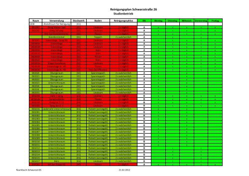 Reinigungsplan Schwarzstraße 26