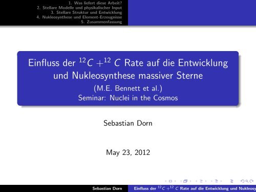 Einfluss der 12C +12 C Rate auf die Entwicklung und ...