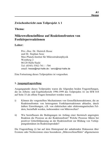 Mikrowelleneinflüsse auf Reaktionsfronten von Festkörperreaktionen