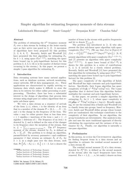 Simpler algorithm for estimating frequency moments of data streams image.
