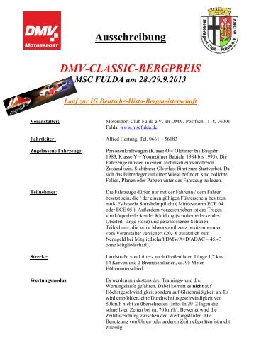 Ausschreibung DMV-CLASSIC-BERGPREIS - MSC Fulda