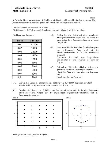 Hochschule Bremerhaven SS 2006 Mathematik: MT ...