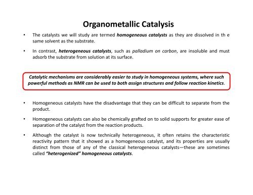 Organometallic Catalysis Organometallic Catalysis