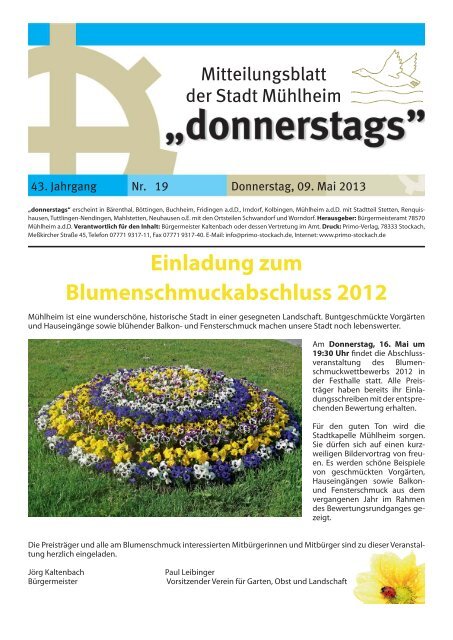Einladung zum Blumenschmuckabschluss 2012 - Mühlheim an der ...